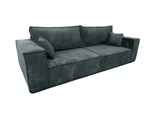 MargaretHadas24 Ecksofa Camel III mit Schlaffunktion Bettkasten Sofa Couch 255 cm Wohnzimmer Schlaffläche 200 x 150 cm (Farbe: Poso 60 - dunkelgrau)