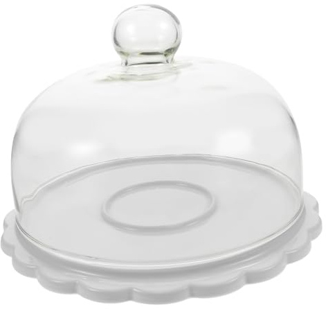 CHILDWEET Soporte Redondo de Tartas Plato con Vidrio white Cúpula para de Cerámica con Tapa Protectora para Postres Adecuado para Bodas y Cumpleaños