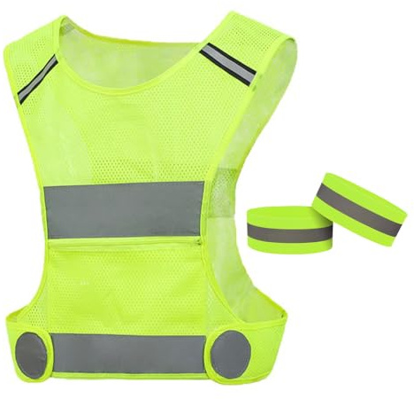KuqitsBai Reflekterande säkerhetsvästset, reflekterande varningsväst justerbar för cykling jogging vandring arbete, med 2 reflexband, apelsin, L-XL