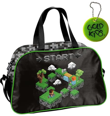 Goldkids - Sporttasche Kinder für Mädchen & Jungen - Umhängetasche mit Start Game Pixel Motiv - Schwimmtasche mit verstärktem Boden - Trainingstasche 40 cm x 25 cm x 15 cm
