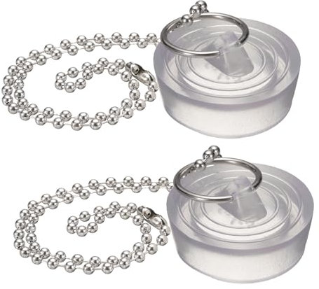 sourcing map 2 tapones de drenaje, tapones de PVC para fregadero de tina con anillo para colgar y cadenas de cuentas de 15 pulgadas para bañera, cocina, baño (transparente, 1.3 pulgadas)