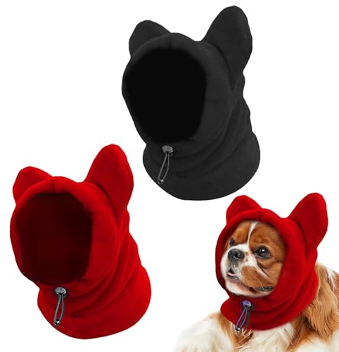 Shallyong 2 Pièces Casquette et Snood Chien, Cache Oreille, Chapeau d'Hiver Épais pour Petit Chien, Écharpe de Compagnie, Anti-Bruit, Chaleureux (M)