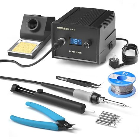 HANDSKIT 65W Estación de soldadura,2 In 1 Soldador Estaño Profesional,soldador de estaño con 5 Puntas de Soldadura,Alambre de Soldadura y Esponja de Limpieza,Rango de Temperatura 200-480℃