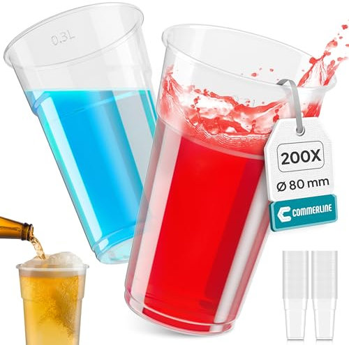 Commerline 0,3 L Transparent Plastikbecher | 200 Stück Trinkbecher | Plastik Becher | Partybecher | Kunststoffbecher aus Polypropylen(PP) |Wasserbecher |Ausschankbecher