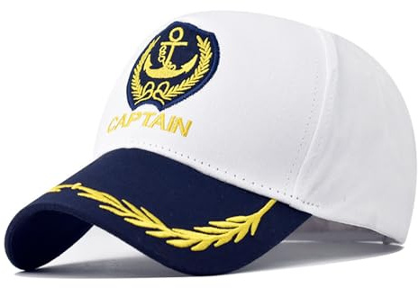 FUIPVGI Chapeau de capitaine de marin, casquette de baseball, accessoire pour déguisement de yacht avec broderie dorée, chapeau de skipper avec ancre, réglable, pour fêtes déguisées, clubs, pubs