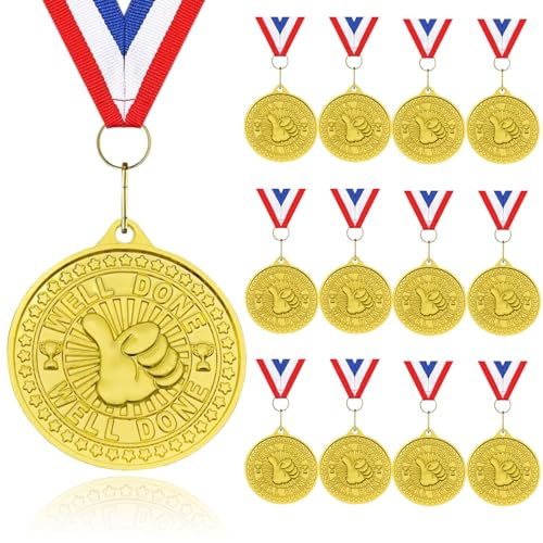 YUJUE 12 Pack Well Done Medals for Contests with Neck Ribbon for Sports, Competitions, Tournaments, Olympic Style for Adults
