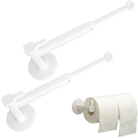 Support Papier Toilette Mural, 2 pièces Range Papier Toilettes, Dévidoir Papier Toilette avec Crochets Torchon, Attache Rideaux Réglable à 90°, Accessoires Salle de Bain Cuisine et Salon
