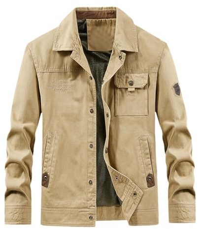 Generisch Winterjacke Herren Jacke Blousonjacke Herren Cargojacken Herren Outdoor Taschenjacke Jacke Mantel Übergröße (Khaki, XXXXXL)