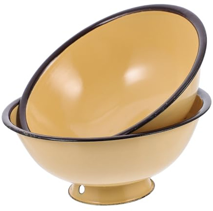 WEKADRIN 2 Pièces Bol Émaillé Rétro Lot de Bols à Pied pour Riz et Nouilles Ustensile de Cuisine Sain pour Maison et Original
