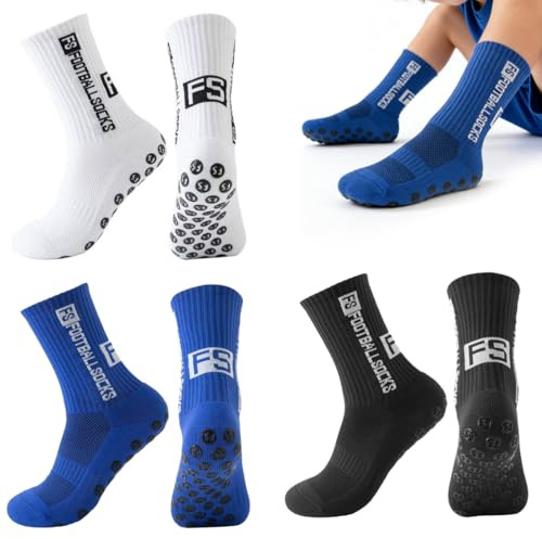 GNALIA Calcetines Antideslizantes Futbol, 3 Pares, Blanco Negro Azul Marino Talla 26-33 Niños Deportes Baloncesto Rugby Tenis