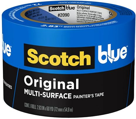 ScotchBlue Original Multi-Surface Painters Tape, 3 Inch Wide (2.83 In. x 60 Yds) 1 Roll, Blue Paint Tape Protects Surfaces and Removes Easily, Masking Tapes for Indoor and Outdoor Use (2090-72NC)