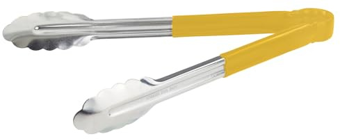 Winco 12 Stainless Steel Serving Tongs with Plastic Handle, Yellow