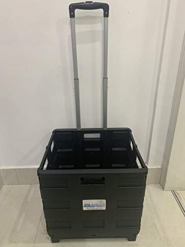 LEISURE DIRECT ® Heavy Duty Extra Large Black Folding Foldable CAR Boot CART Crate Box Trolley for Teachers College Books FOLDERS 40KG Capacity Folds Flat (Black Trolley)