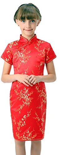 Bitablue Girl's Red Chinese Dress with Golden Wintersweet Blossom (10)