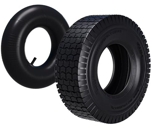 Wiltec Pneu 16x6.50-8 et Chambre à air – Valve droite – 420 x 420 x 130 mm – 4 PR – capacité de charge 300 kg – pour Tondeuse à gazon Tracteur à pelouse Brouette Chariot Diable