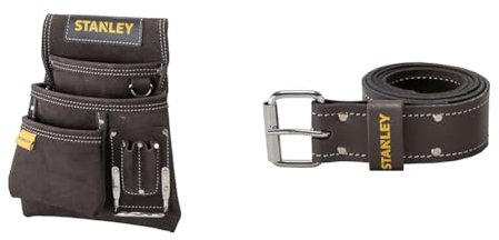 Stanley STST1-80114 Porte-outils, Jaune/noir + Stanley STST1-80119 Ceinture en Cuir, Noir