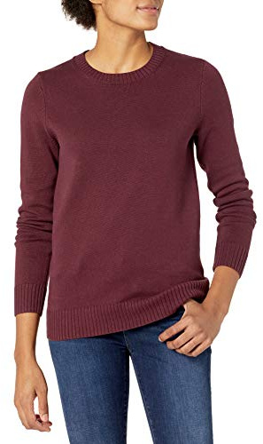 Amazon Essentials Pull À Col Rond 100 % Coton (Disponible en Grande Taille) Femme, Bordeaux, L