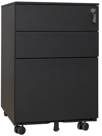 Requena 3 Drawers Mobile File Cabinet with 5 Wheels Lockable Storage Metal Filing Cabinets with Keys Black MP01