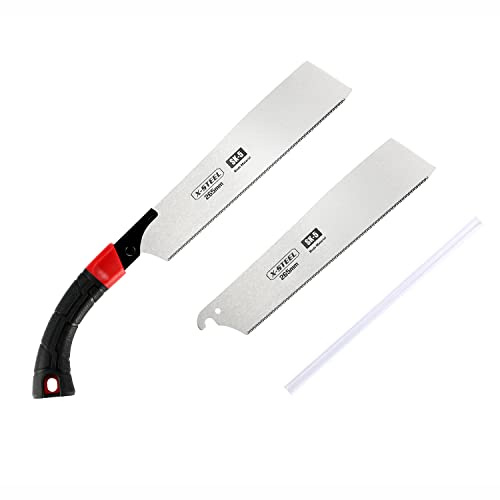 2 in 1 Japanese Hand Saw，10.4Inch Pruning Saw，SK-5 Steel pruning saws for tree，Replaceable Blade for DIY Craft, Non-Slip Bending Hand Handle, Sharp & Lightweight for Woodworking and Garden Trim