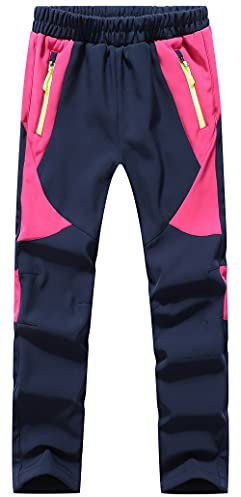 DAFENP Kinder Softshellhose Skihose Warm Gefüttert Thermohose Winter Wasserdicht Winddicht Schneehose Jungen Mädchen Wanderhose KZ2001-Pink-2XL