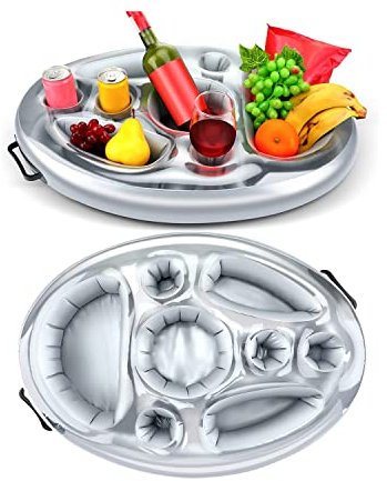 Schwimmender Getränkehalter für Pools & Whirlpool, aufblasbare Getränkehalter für Erwachsene, schwimmendes Getränk Salat Obst Servieren Bar Pool Float Party Zubehör (Grau)
