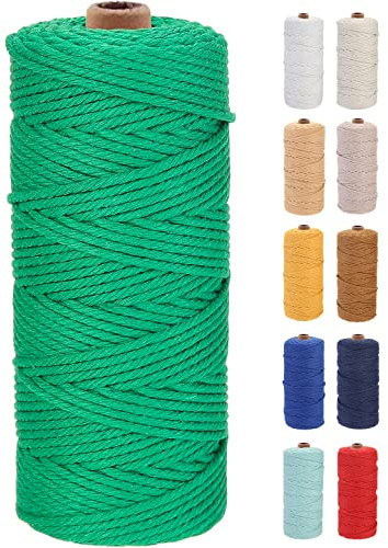 GOHOF Premium Cotton Macrame Cord, 3mm x 100m, 4 Strand Twisted, Dark Green