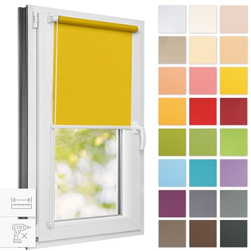 Estika Rollo für Fenster ohne Bohren - 55cm x 120cm - Zitrone - 25 Stofffarben, Klemmfix Montage, Fensterrollos für innen, Sichtschutz für Fenster und Balkontür (55 cm Stoffbreite)