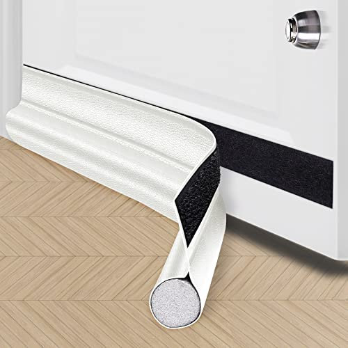 Front Door Draught Excluder, 96cm Self-Adhesive Draught Excluder for Bottom of Door, Anti-Cold Removable Door Weather Stripping with Scraper for Against Air Currents, Insects, Noise (WHITE)