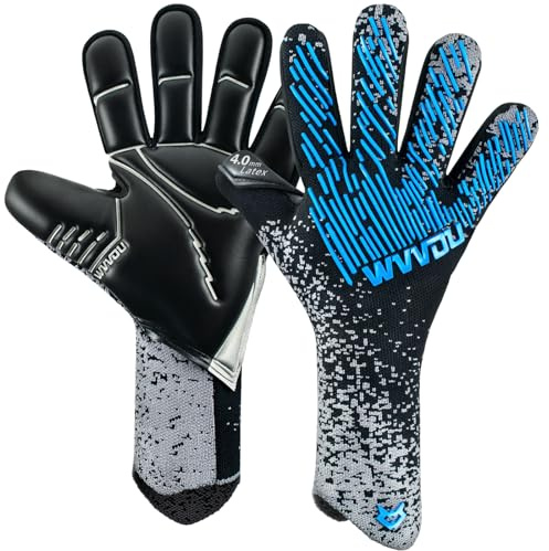 WVVOU Soccer Goalie Goalkeeper Gloves for Youth & Adult, Enhanced Latex Palm Grip, Breathable Knitted Fabric, Suitable for Game & Training, Blue, Size 9