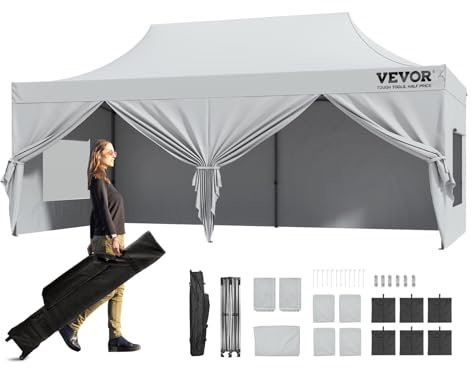 VEVOR Tonnelle Pop-up 304,8x609,6 cm Tente Tonnelle Jardin Parois Latérales Amovibles Sac à Roulettes Résistant aux UV Imperméable Tente Gazebo Portable pour Plein Air, Terrasse, Jardin, Fête, Camping