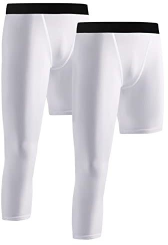 WISREMT 2-Pack Bambino Pantaloni a Compressione Monopiede 3/4 Leggings per Basket Running Capri Collant Sport Athletic Base Layer