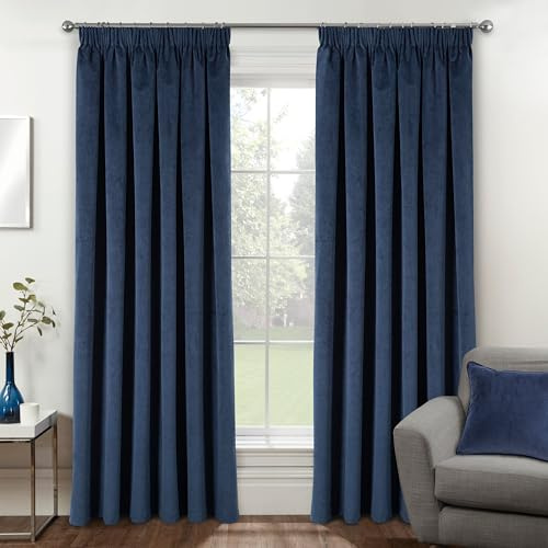 Enhanced Living Oxford Premium Velvet Navy Blackout Curtains for Curtains for Bedroom - Supersoft Tape Top Curtains - 90x90 inch (229x229 cm) - 2 x Curtain Panels