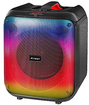 Trevi XFest XF 470 KB Altoparlante Amplificato 60W, Cassa Wireless Portatile con Microfono Dinamico Incluso per Karaoke, Funzione TWS, File MP3 da Flash USB/Micro SD, AUX-IN, Display LED Rosso