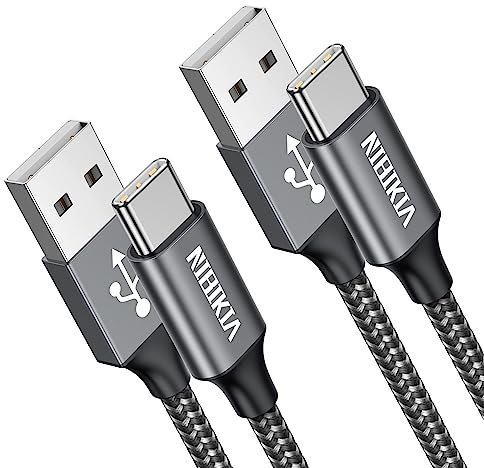 USB C-kabel [2 stycken/3 m 3 m] laddningskabel USB C 3.1 A typ C snabbladdningskabel, nylon USB A till USB C laddningskabel för Samsung Galaxy S23 S22 S21 S20 S10, A53 A52 A33 A34 A20e A13 etc (grå)