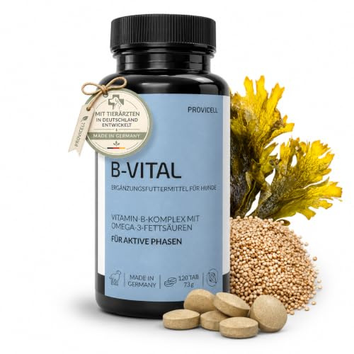 Provicell Vitamin B Komplex für Hunde mit B12 & Omega 3 – Vitamin B Tabletten für Hunde – 120 Tabletten – Ergänzung für Energie & aktive Phasen – Mit Tierärzten in Deutschland entwickelt