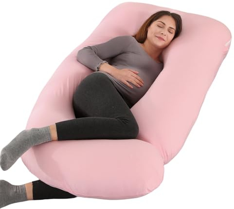 ALLOPERA, cuscino gravidanza 145 cm – Supporto per gambe, schiena, collo, spalle, fianchi e pancia per donne incinte, con federa removibile e lavabile in cotone jersey (rosa)