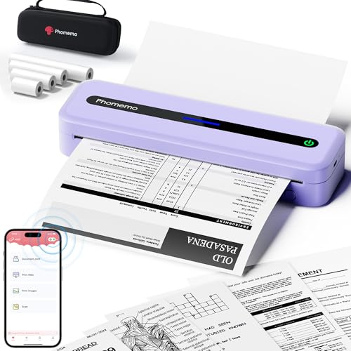 Phomemo M832 Stampante Portatile A4, Stampante Termica Senza Fili Senza Inchiostro Compatibile con Smartphone e Laptop, Con Custodia per il Trasporto e 4 Rotoli di Carta Termica, Viola
