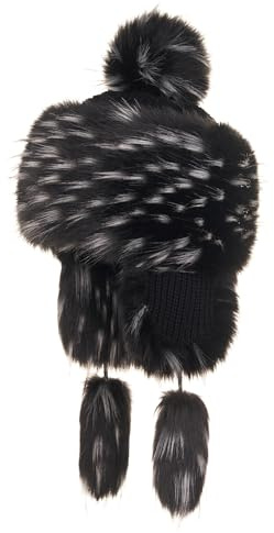Futrzane Classic Chapka - Chapeau Femme Fausse Fourrure - Chaud Bonnet Montagne (S, Noir avec Blanc Classic)