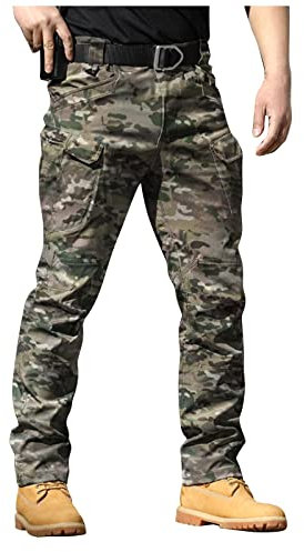 Générique Pantalon Travail Homme Multipoches Zippé Mince Cargo Imperméable Tactique Militaire Airsoft Randonnée Tenue Camouflage L
