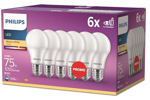 Philips LED Classic E27 Lampen 6-er Pack (75 W), matte LED Lampen mit warmweißem Licht, energiesparende Lampen mit langer Nutzlebensdauer, neue Generation