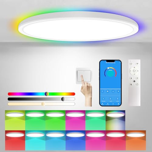 30CM RGB LED Ceiling Light Dimmable, 24W/3200LM Bathroom Ceiling Light with Remote Control, 3000-6500K RGB Color Changing Backlight, Circular Ceiling Lights for Bedroom, Bathroom, Kitchen