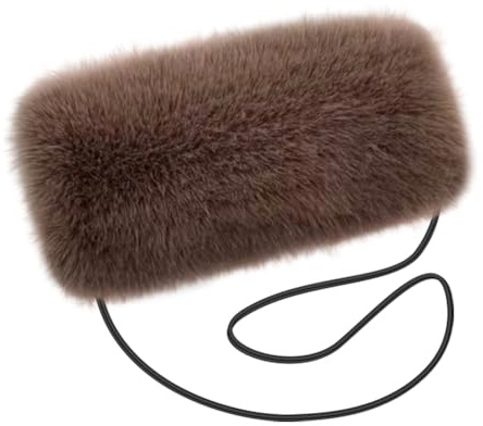 JAWSEU fuskpäls handmuff med nackband, vinter fuskpäls muffar manschetter vinter tjock plysch varm handvärmare muff vinter muffar mode armvärmare muff för kvinnor flickor, Mörkbrun, M
