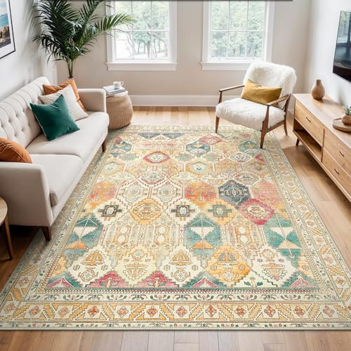 BEIMO Alfombra Salón Vintage, Alfombras de Habitación, Alfombra Estival para Salón Antideslizante Lavable, Gran Alfombras Persa para Salón, Multicolor, 200x290cm