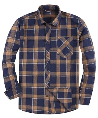 JupiterSecret Mens Flannel Shirt Classic Checked Shirt Mens Casual Button-Down Shirts Long Sleeve for Daily Wear
