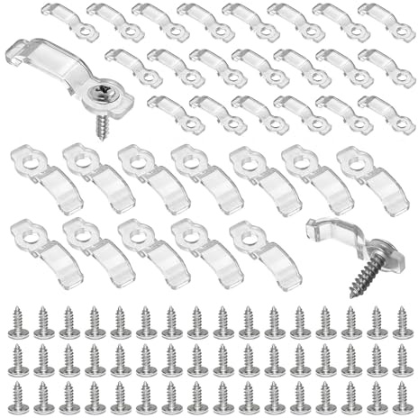 Lot de 100 clips de fixation pour bande LED - 10 mm - 12 mm - Clips de fixation pour bande LED - 10 mm, 12 mm - Vis incluses