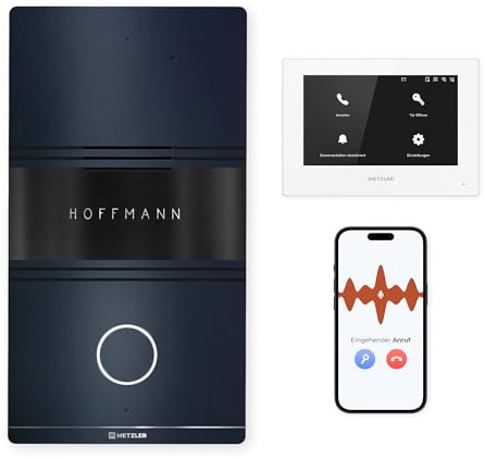 Metzler® Audio-Türsprechanlage mit Touchscreen-Innenstation und App-Steuerung Anthrazit RAL 7016 – LAN/PoE-Anschluss, SIP-fähig, wetterfest IP65, 85 dB Alarm, 10 Jahre Ersatzteilverfügbarkeit