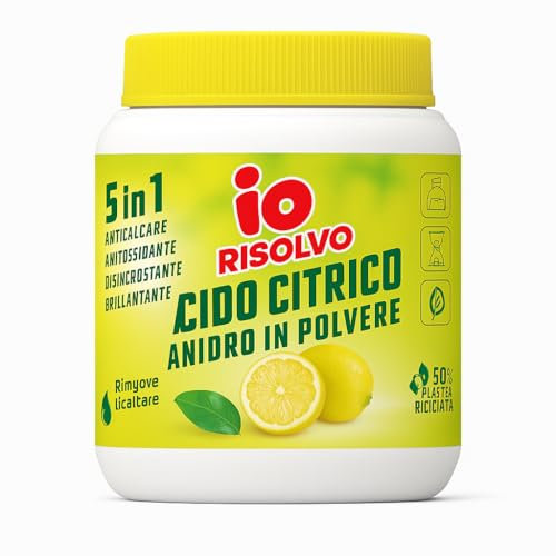 Io Risolvo Acido Citrico Anidro in Polvere – 5 in 1 Anticalcare, Disincrostante, Brillantante – Rimuove Germi e Batteri – Confezione da 1/2/3 Pezzi – Uso Domestico e Lavastoviglie (1)