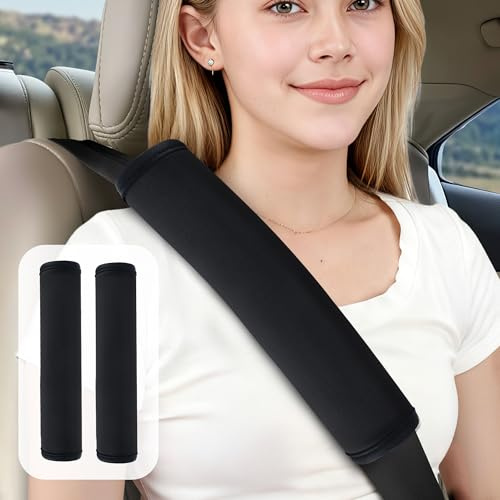 Gurtpolster Auto, Gurtschoner für komfortables Fahren, Weiche Sicherheitsgurt polster für Kinder & Erwachsene, Maschinenwaschbar, Schwarz (33cm - 2 Stück)