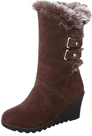 Generisch Bottes d'hiver à talon compensé pour femme - Bottes de neige douces et chaudes pour femme, marron, 38 EU