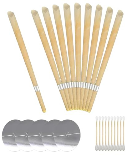 YUVKIN 10 Bougies d'Oreille en Cire d'Abeille Naturelle, Parfumées en Forme de Cône Creux, Organique Naturelle, Pour Nettoyer le Cérumen, Bougie Oreille Nettoyante Adulte, avec 5 Disques de Protection